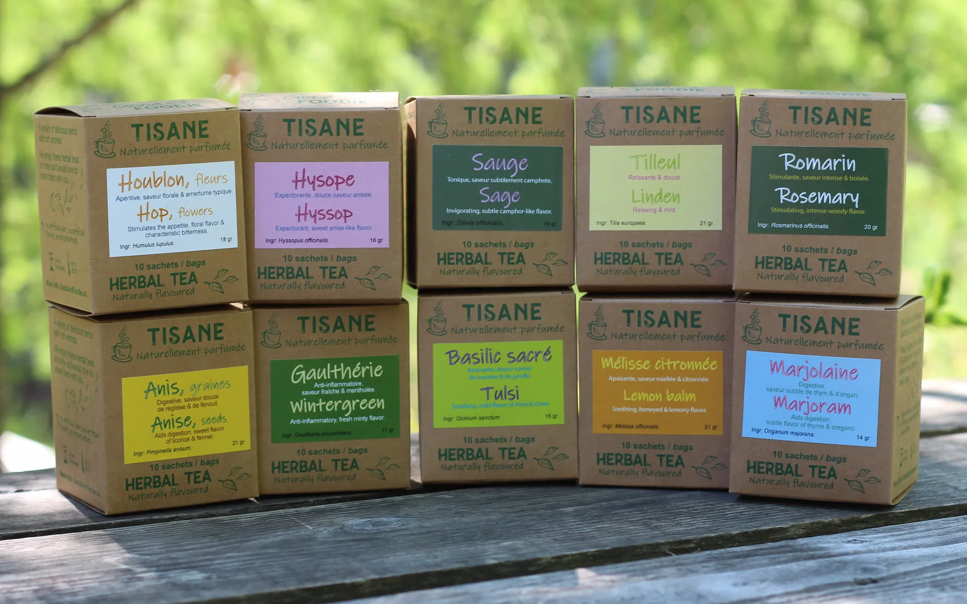 The Good and Foodie collection of herbal teas laid flat